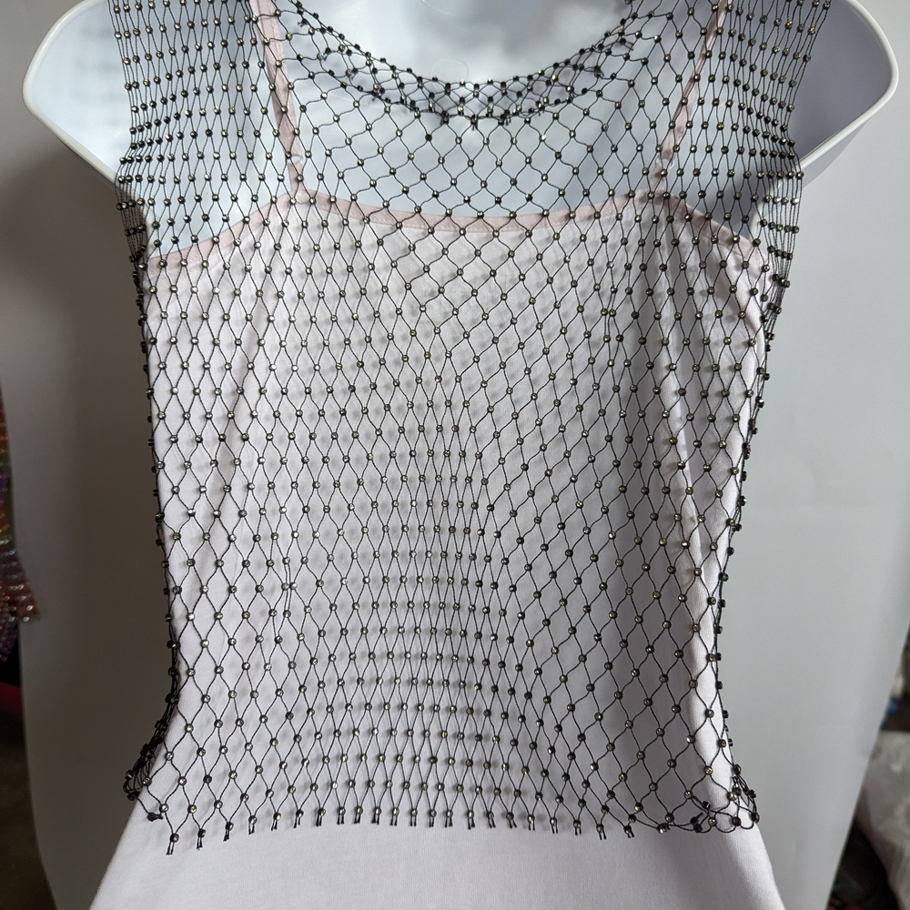 Black Mesh Rhinestone Crop Top - Picture 5 of 9